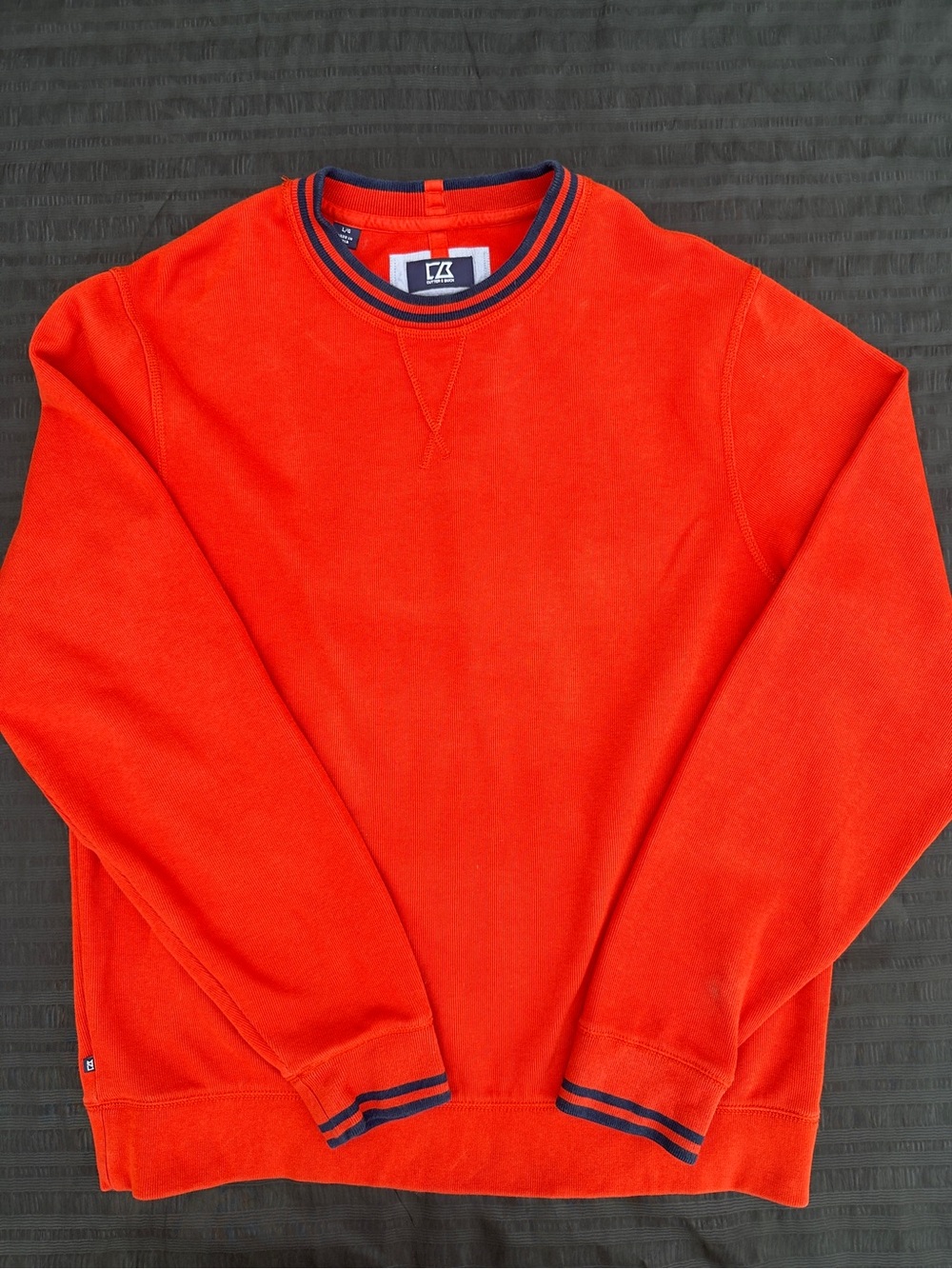 Cutter & Buck Men's Bright Orange Crewneck Sweater with Navy Trim